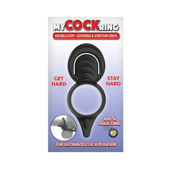 My Cockring Double Loop Cockring & Scrotum Cinch Black | cutebutkinky.com