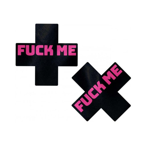 Pastease Liquid Black Cross Pink F*ck Me Pasties | cutebutkinky.com