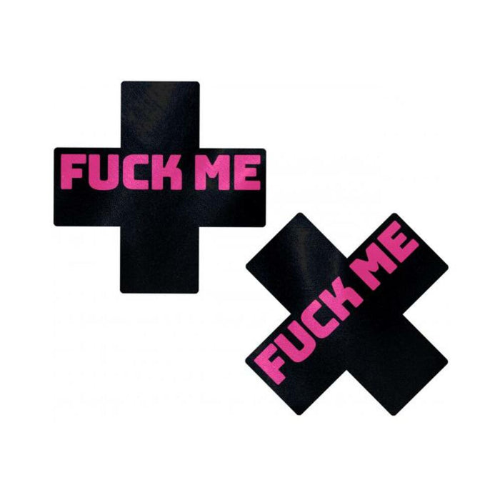 Pastease Liquid Black Cross Pink F*ck Me Pasties | cutebutkinky.com