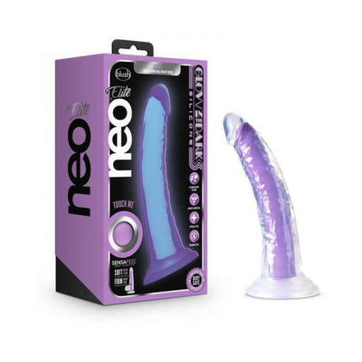 Neo Elite - Glow-in-the-dark Light - 7-inch Silicone Dual-density Dildo - Neon Purple | cutebutkinky.com
