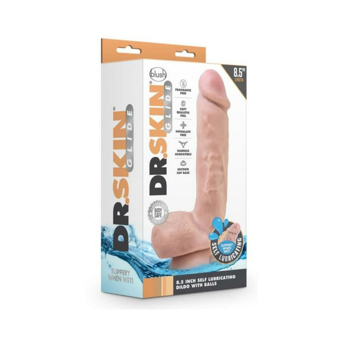 Dr. Skin Glide 8.5" Self-lubricating Dildo With Balls | cutebutkinky.com