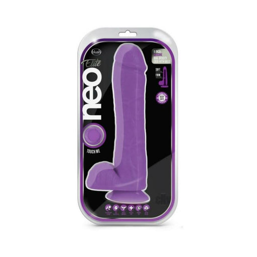 Neo Elite - 11-inch Silicone Dual-density Cock With Balls - Neon Purple | cutebutkinky.com