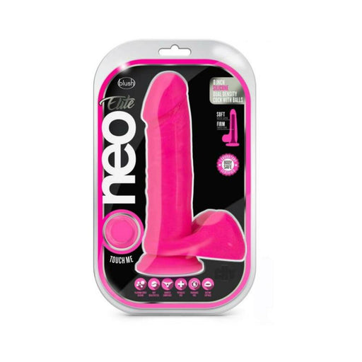 Neo Elite - 8-inch Silicone Dual-density Cock With Balls - Neon Pink | cutebutkinky.com