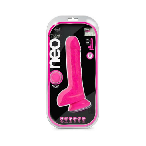 Neo Elite - 9-inch Silicone Dual-density Cock With Balls - Neon Pink | cutebutkinky.com
