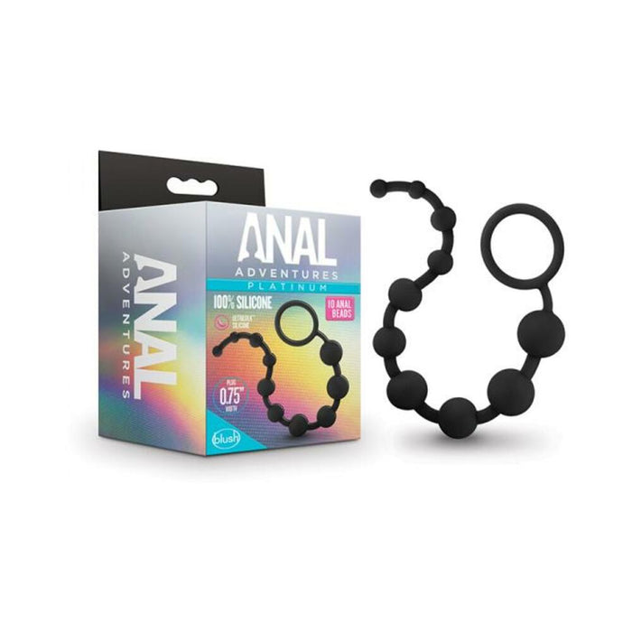 Anal Adventures Platinum - Silicone 10 Anal Beads - Black | cutebutkinky.com