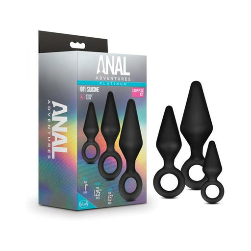 Anal Adventures Platinum - Silicone Loop Plug Kit - Black | cutebutkinky.com