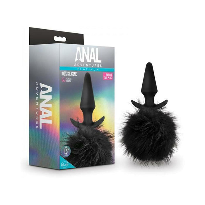 Anal Adventures Platinum - Rabbit Tail Plug - Black | cutebutkinky.com