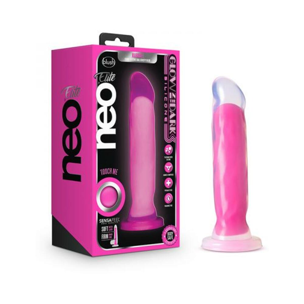 Neo Elite - Glow-in-the-dark Marquee - 8-inch Silicone Dual-density Dildo - Neon Pink | cutebutkinky.com