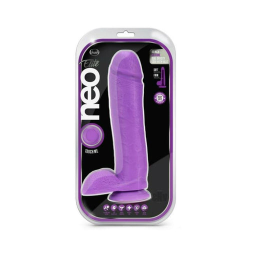 Neo Elite - 10-inch Silicone Dual-density Cock With Balls - Neon Purple | cutebutkinky.com