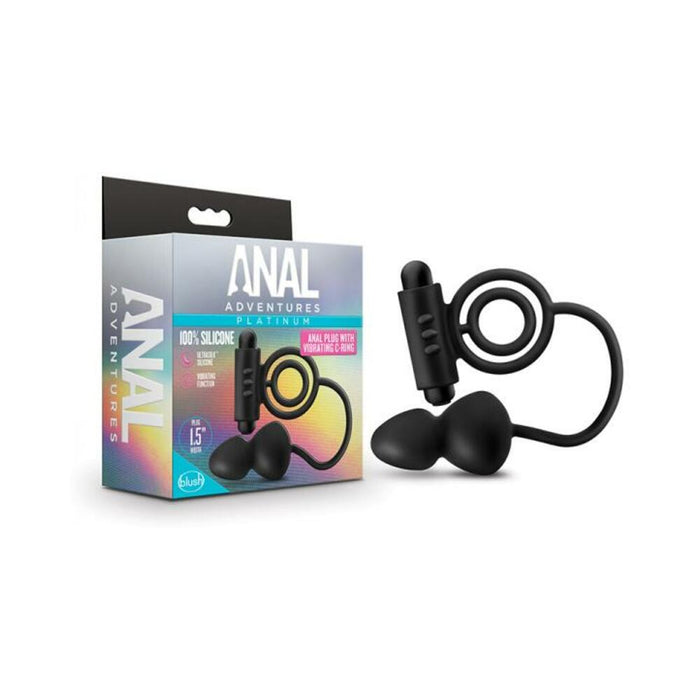 Anal Adventuresplatinum- Silicone Anal Plug With Vibrating C-ring - Black | cutebutkinky.com