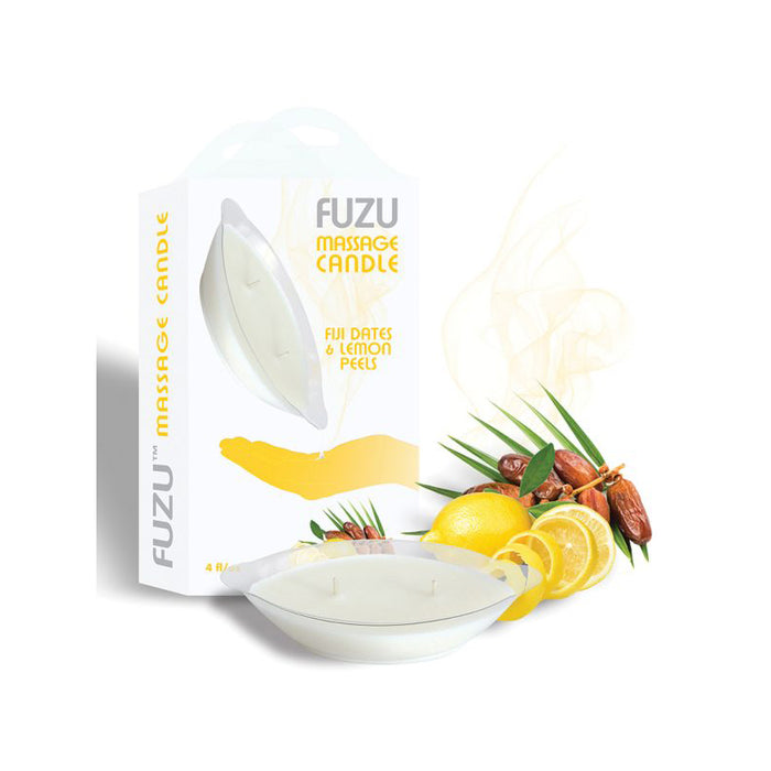 Fuzu Massage Candle Fiji Dates & Lemon Peel White 4 oz.