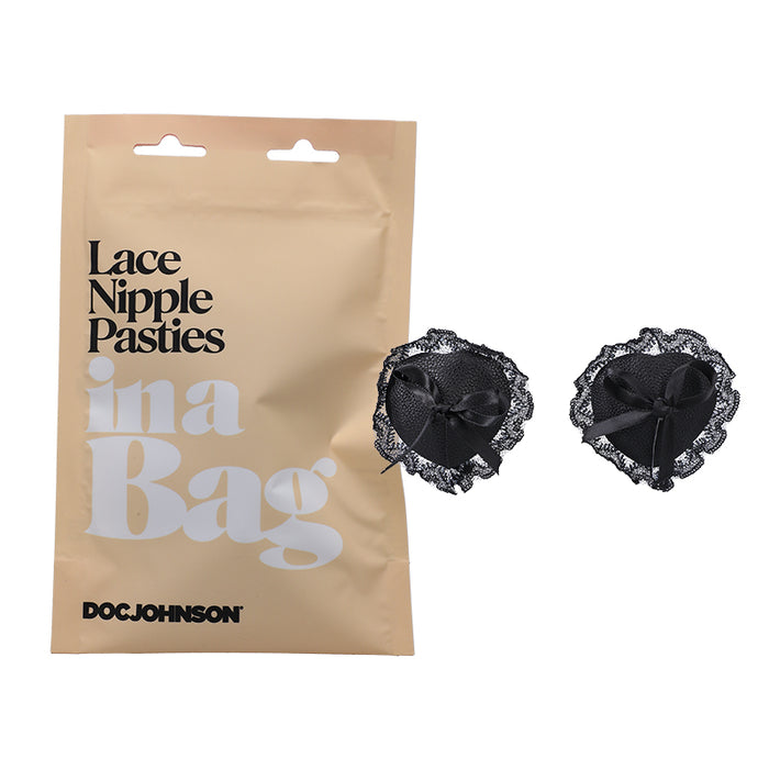Doc Johnson Lace Nipple Pasties In A Bag Reusable Faux Leather Black