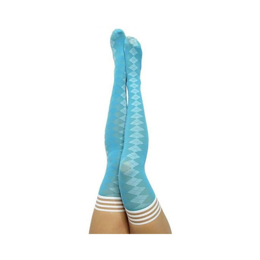 Kixies On Point Collection Par 4 Blue Argyle Thigh-high Stockings Size B | cutebutkinky.com