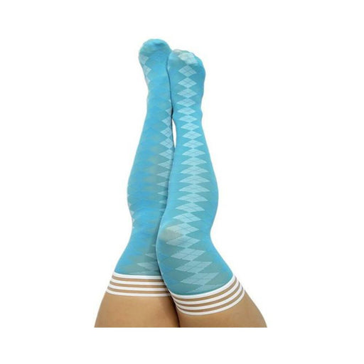 Kixies On Point Collection Par 4 Blue Argyle Thigh-high Stockings Size C | cutebutkinky.com
