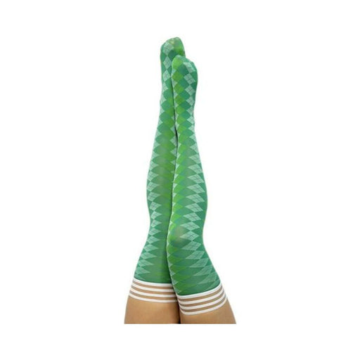 Kixies On Point Collection Par 4 Green Argyle Thigh-high Stockings Size B | cutebutkinky.com