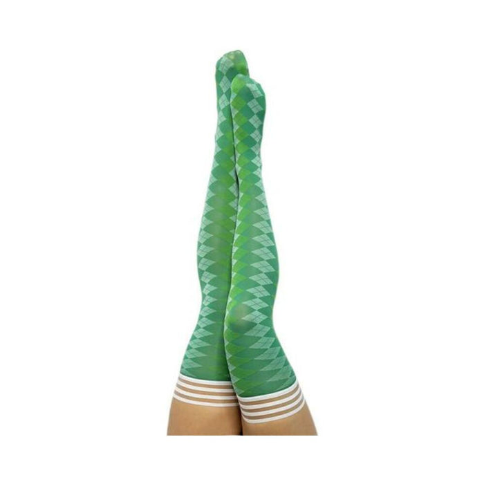 Kixies On Point Collection Par 4 Green Argyle Thigh-high Stockings Size B | cutebutkinky.com