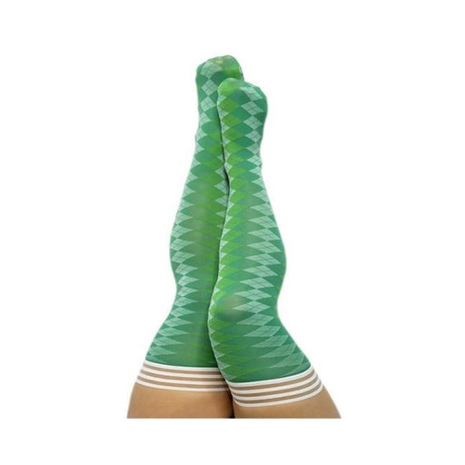 Kixies On Point Collection Par 4 Green Argyle Thigh-high Stockings Size C | cutebutkinky.com