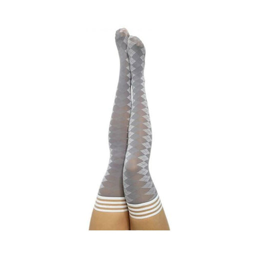 Kixies On Point Collection Par 4 Grey Argyle Thigh-high Stockings Size A | cutebutkinky.com