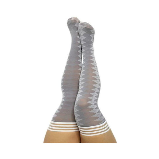 Kixies On Point Collection Par 4 Grey Argyle Thigh-high Stockings Size C | cutebutkinky.com