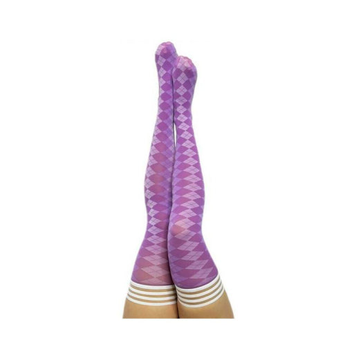 Kixies On Point Collection Par 4 Purple Argyle Thigh-high Stockings Size A | cutebutkinky.com