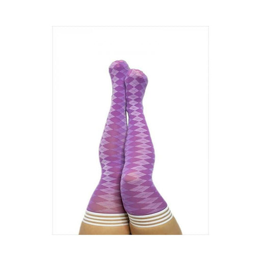 Kixies On Point Collection Par 4 Purple Argyle Thigh-high Stockings Size C | cutebutkinky.com