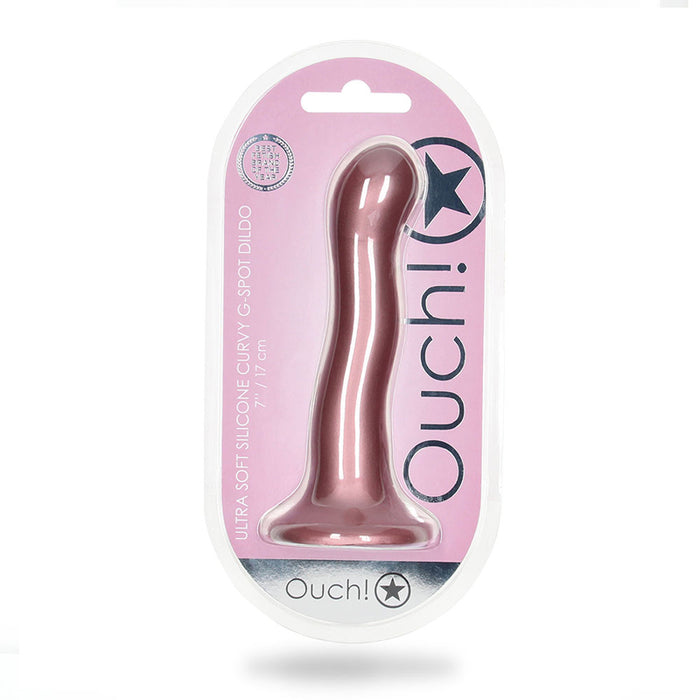 Shots Ouch! Ultra Soft Silicone 7 in. Curvy G-Spot Dildo Rose Gold
