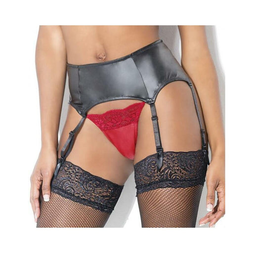 Coquette Matte Wetlook Garter Belt Black Os Hanging | cutebutkinky.com