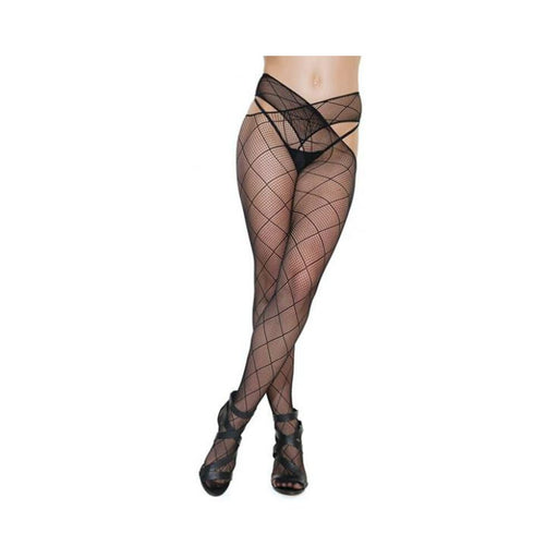 Coquette Criss-cross Waist Stockings Black Os | cutebutkinky.com