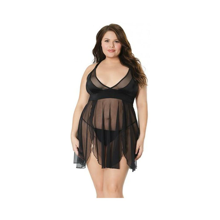 Babydoll & G-string Black Os Xl Hanging | cutebutkinky.com