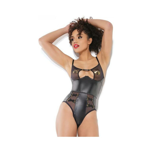 Sheer Crotchless Teddy Black Large Hanging | cutebutkinky.com