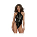 Dreamgirl Shiny Vinyl High Neck Teddy With Zipper Front, Adjustable Elastic Open Back And Matching V | cutebutkinky.com