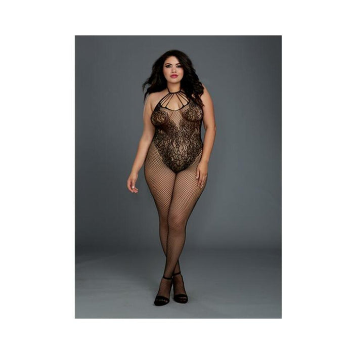 Dreamgirl Fishnet Bodystocking With Knitted Teddy Design, Strappy Neckline, Adjustable Halter Ties, | cutebutkinky.com