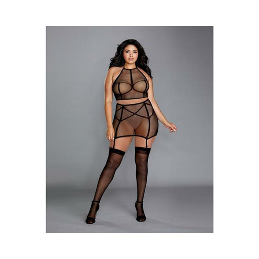 Dreamgirl Seamless Fishnet Two-piece Set Black Queen | cutebutkinky.com