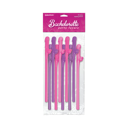 Bachelorette Party Favors Dicky Sipping Straws Pink/purple 10pc. | cutebutkinky.com