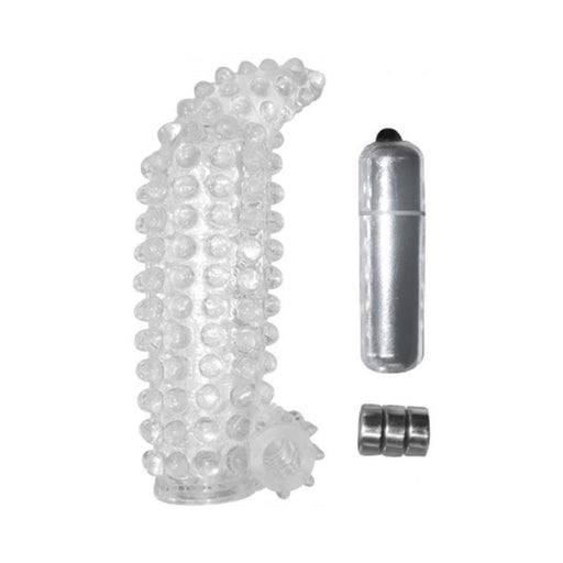 Studded Cock Teaser Penis Extension With Bullet Vibrator Clear | cutebutkinky.com