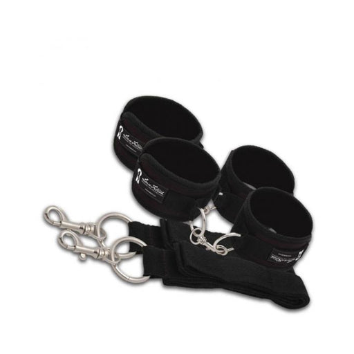 Lux Fetish Bed Spreader 7 Piece Restraint System Black | cutebutkinky.com