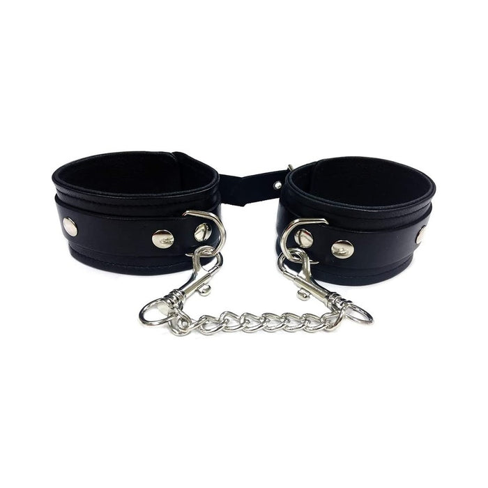 Rouge Plain Leather Wrist Cuffs Black | cutebutkinky.com