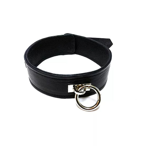 Rouge Leather Plain Collar 1 Ring Black | cutebutkinky.com