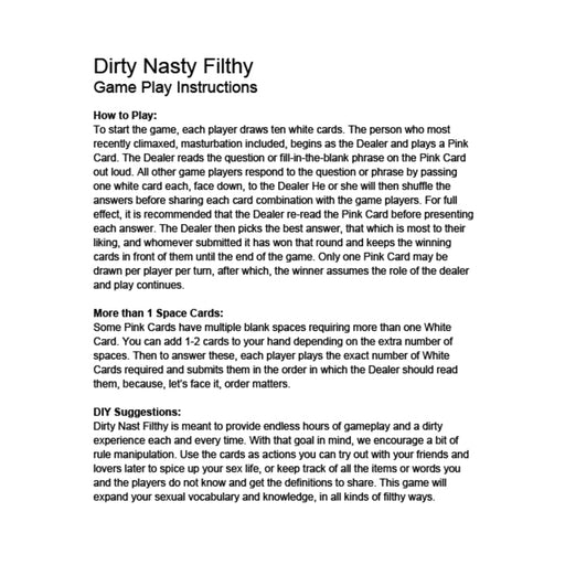 Dirty Nasty Filthy Card Game | cutebutkinky.com