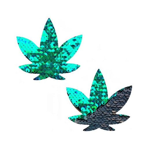 Neva Nude Pasties Pot Leaf Sequin Green To Black | cutebutkinky.com