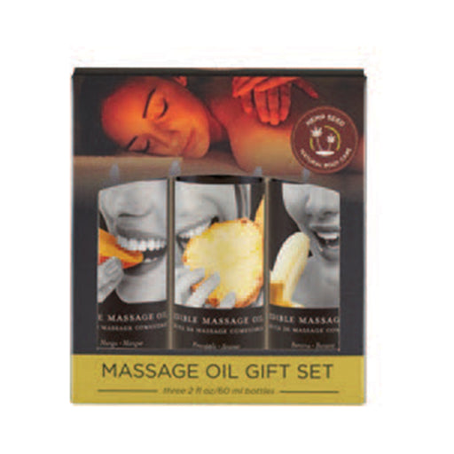 Earthly Body Edible Massage Oil Gift Set: 2oz Mango,2oz Banana & 2oz Pineapple | cutebutkinky.com