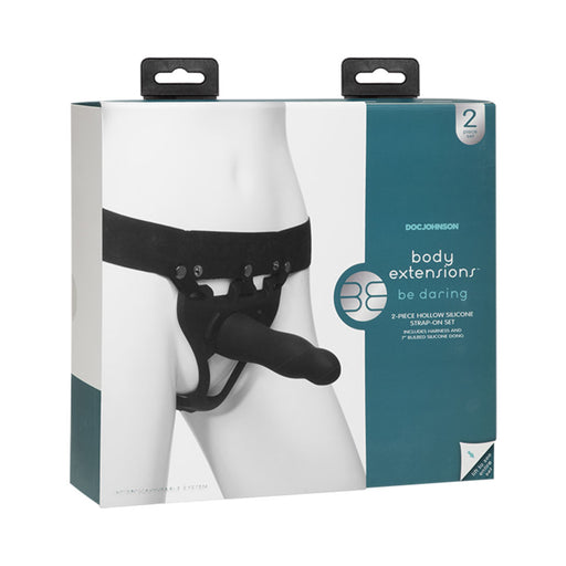 Body Extensions Be Daring Hollow Slim Dong Strap On Set Black | cutebutkinky.com