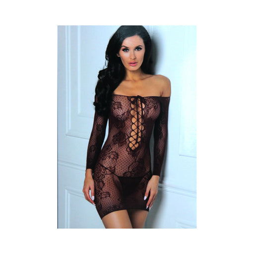 Rene Rofe Tie Breaker Long Sleeve Dress Burgundy 1X | cutebutkinky.com