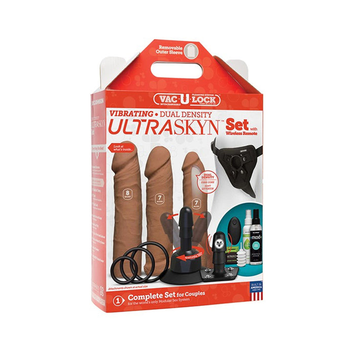 Vac-u-lock - Vibrating Dual Density Ultraskyn Set W/wireless Remote Caramel