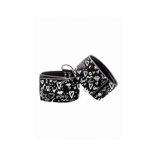 Ouch! Printed Ankle Cuffs - Love Street Art Fasion - Black | cutebutkinky.com