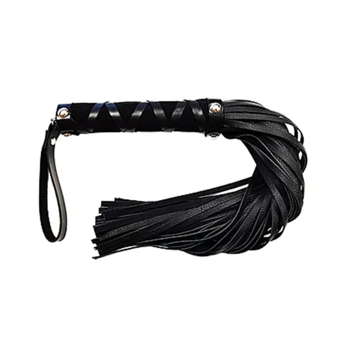 Short Leather Flogger With Studded Handle - Black | cutebutkinky.com