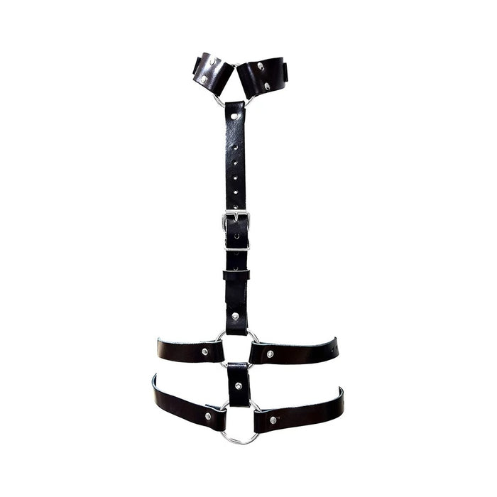 Female Chest Harness With Choker - Black | cutebutkinky.com
