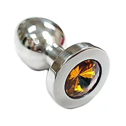 Stainless Steel  Smooth Medium Butt Plug Yellow Crystal  In Clamshell | cutebutkinky.com