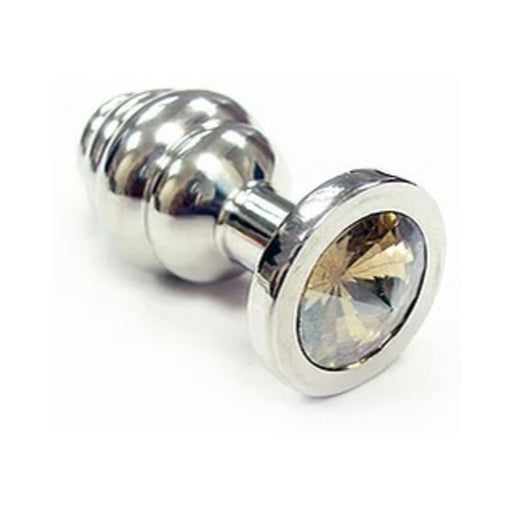 Stainless Steel Threaded Small Butt Plug Small With Clear Crystal  In Clamshell | cutebutkinky.com
