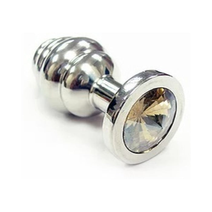 Stainless Steel Threaded Small Butt Plug Small With Clear Crystal  In Clamshell | cutebutkinky.com
